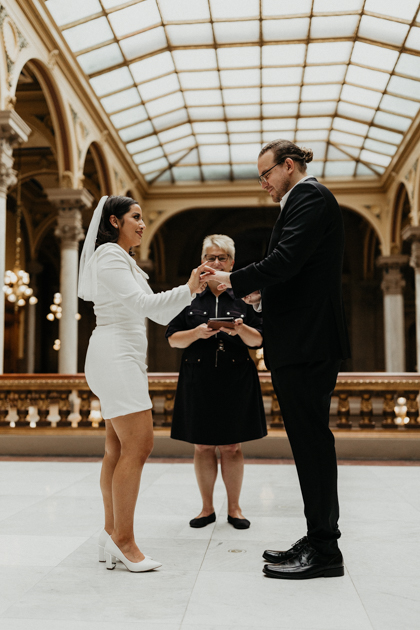 bride and groom posing for elopement photos