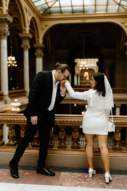 bride and groom posing for elopement photos