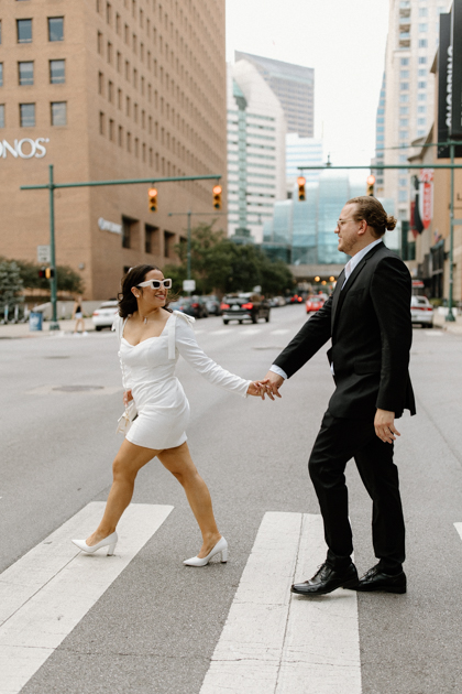 Couple walking downtown indianapolis 