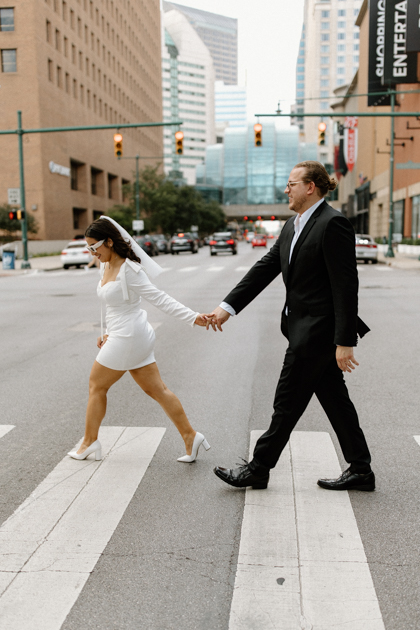 couple walking downtown indianapolis 