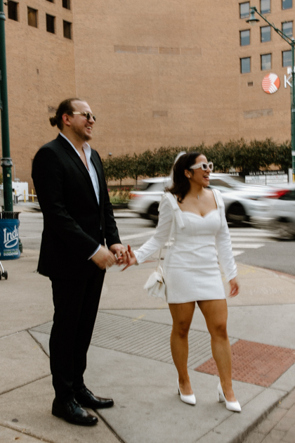 couple walking downtown indianapolis 