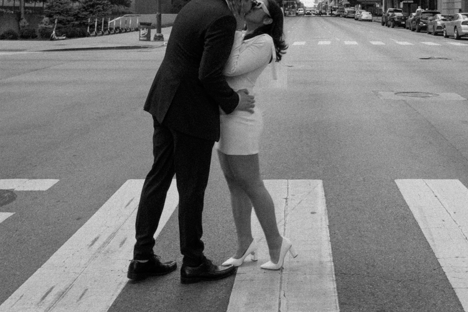 couple walking downtown indianapolis 