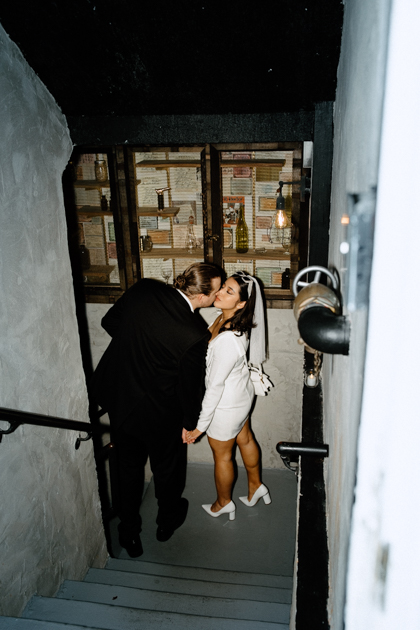 Newly eloped ouple have dinner at le meridien in indianapolis