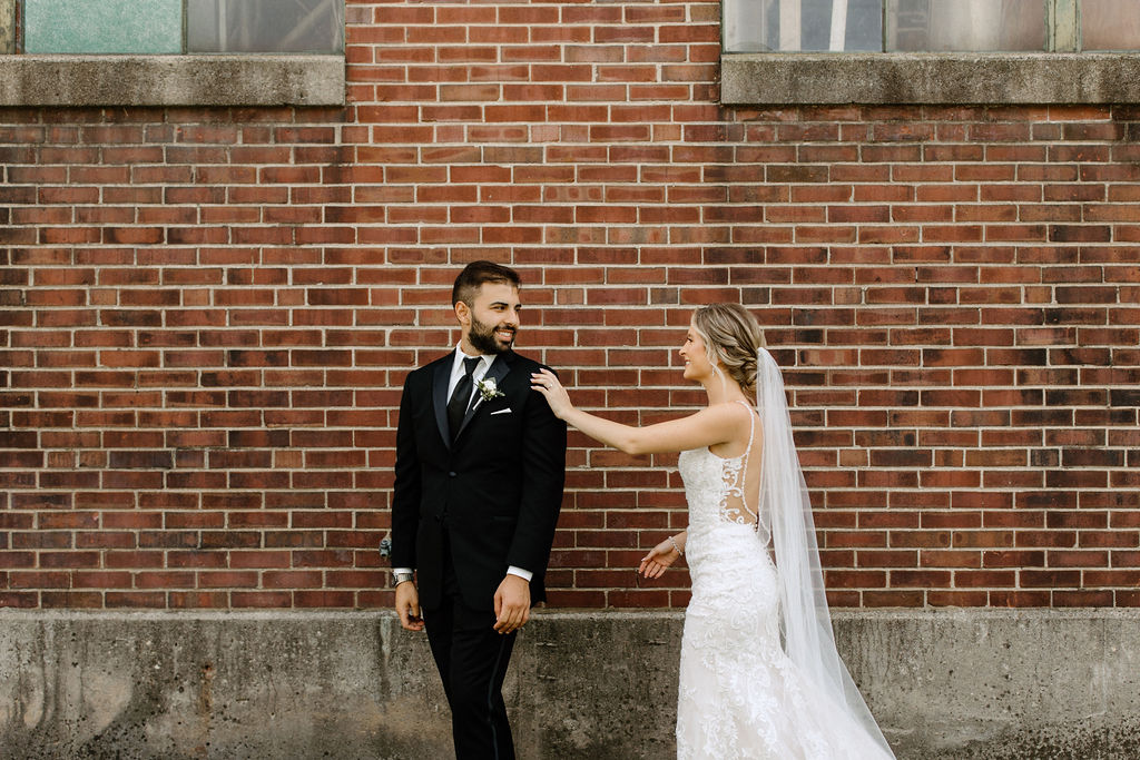 Bride and grooms first looks before South Bend Indiana wedding