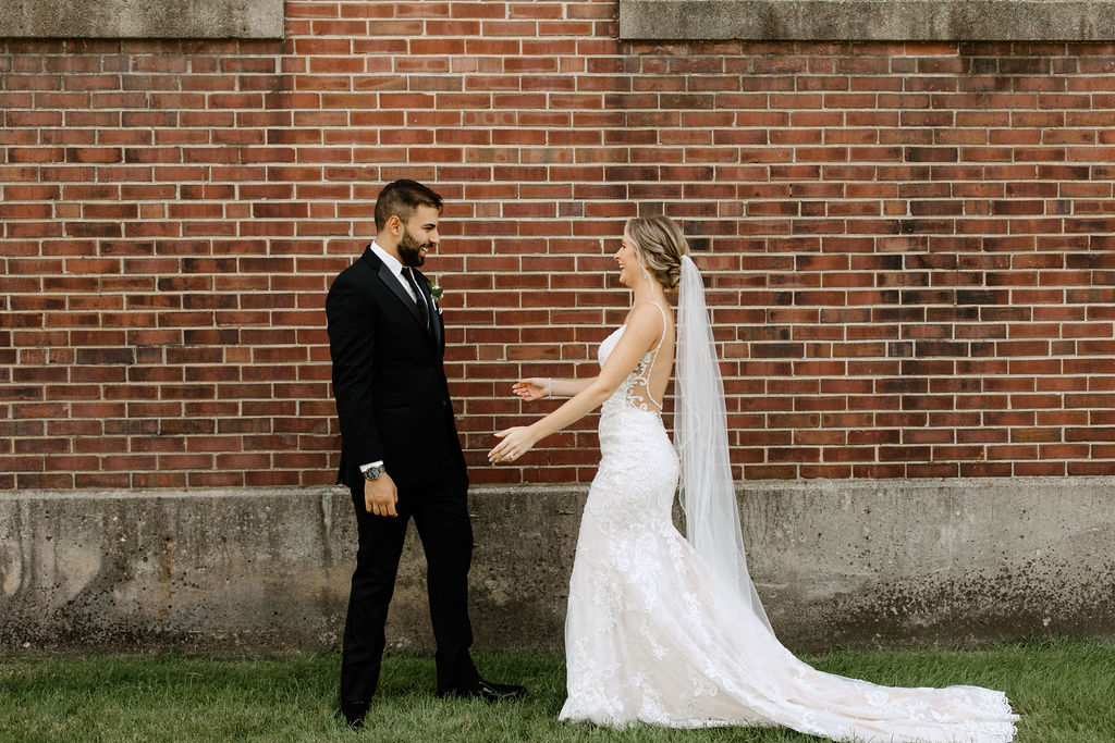 Bride and grooms first looks before South Bend Indiana wedding