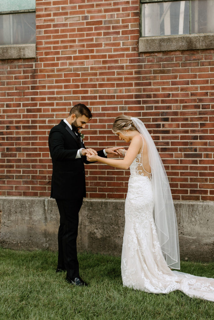 Bride and grooms first looks before South Bend Indiana wedding