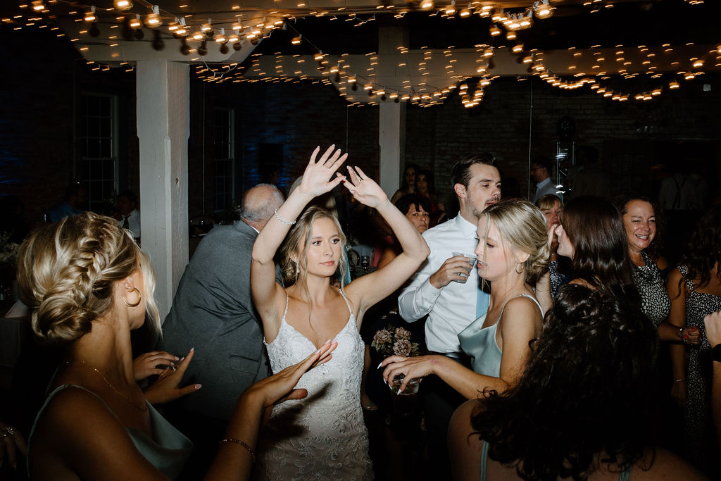 wedding guests dancing at south bend indiana wedding reception