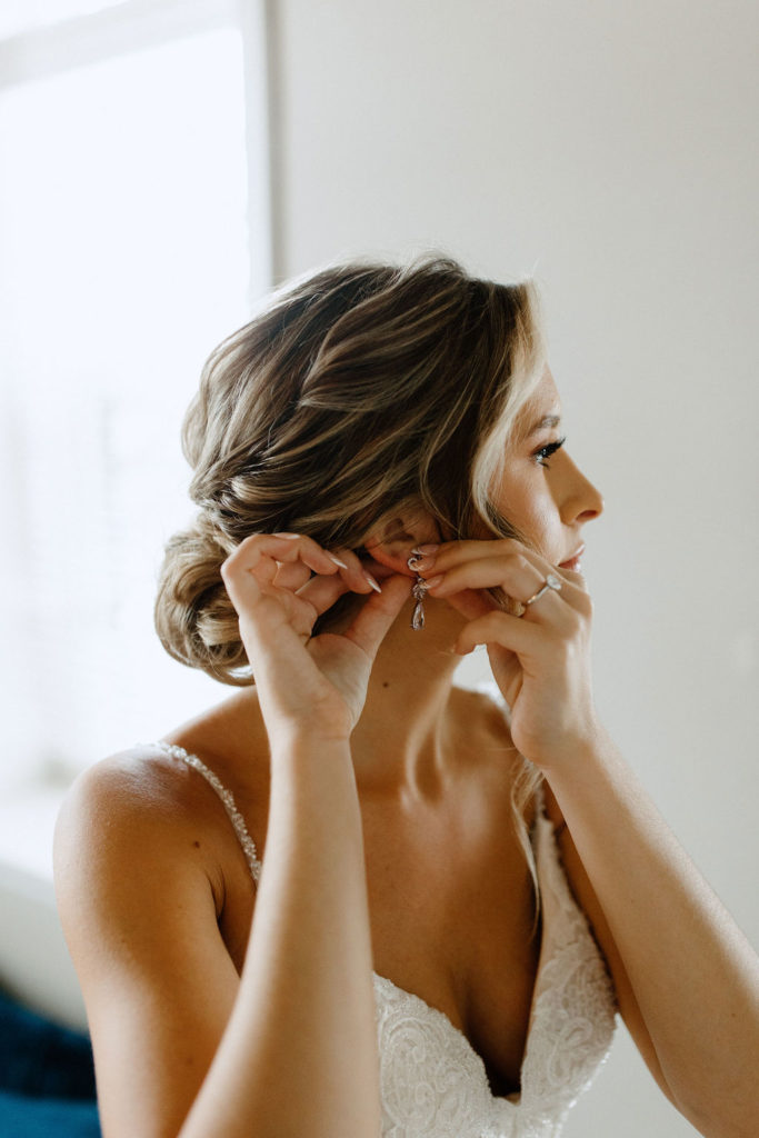 Bride getting ready before Indiana wedding ceremony at Bread and Chocolate wedding venue 