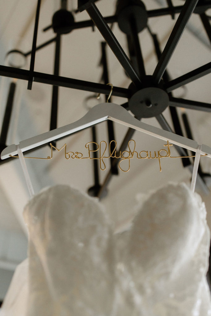 wedding dress with custom last name hanger