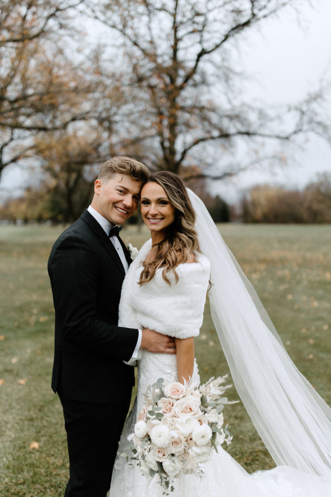 Bride and groom wedding portraits after Indiana wedding