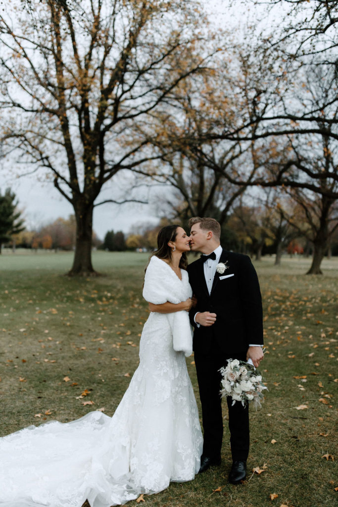 Bride and groom wedding portraits after Indiana wedding