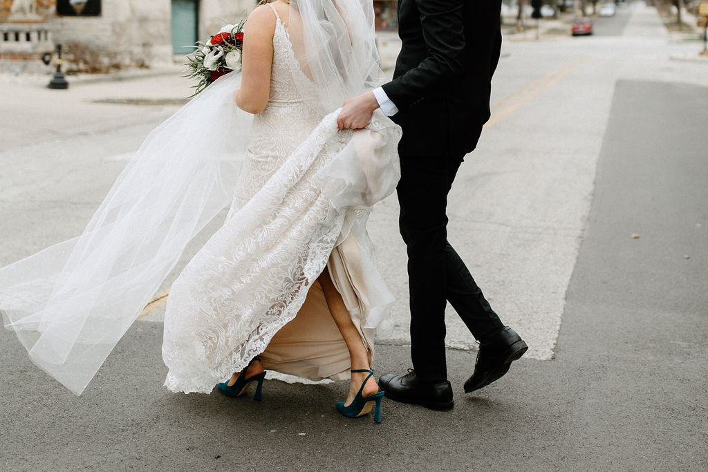 Bride and groom winter wedding portraits at The Hobson in Kokomo Indiana wedding venue