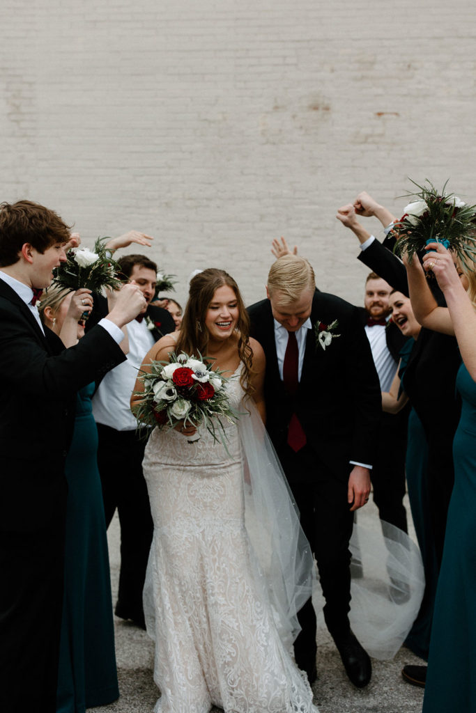 Bride and groom with entire bridal party