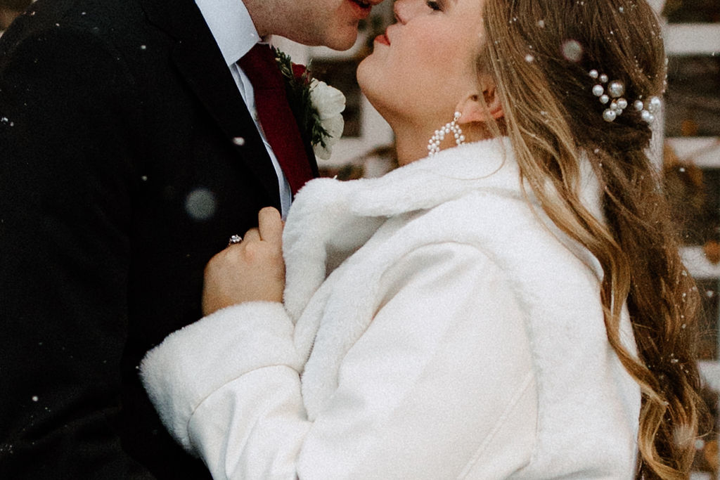 Bride and groom winter wedding portraits at The Hobson in Kokomo Indiana wedding venue