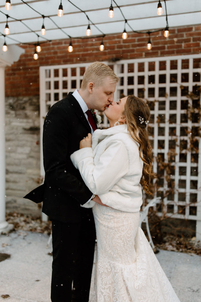 Bride and groom winter wedding portraits at The Hobson in Kokomo Indiana wedding venue