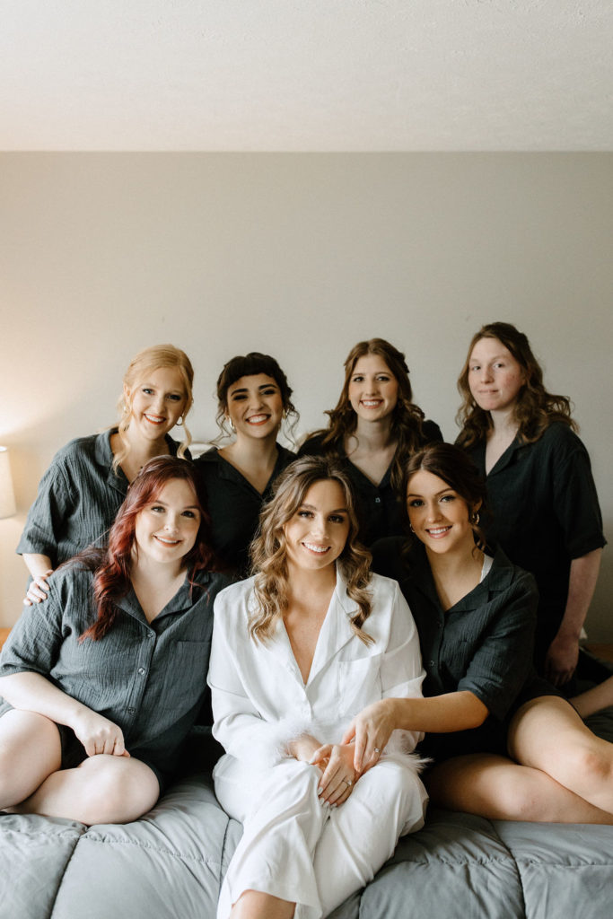 Bride and bridesmaids portraits in Carmel, Indiana