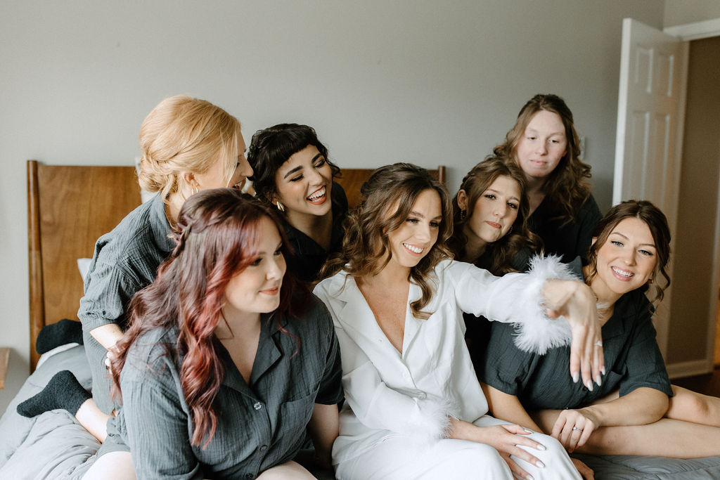 Bride and bridesmaids portraits in Carmel, Indiana