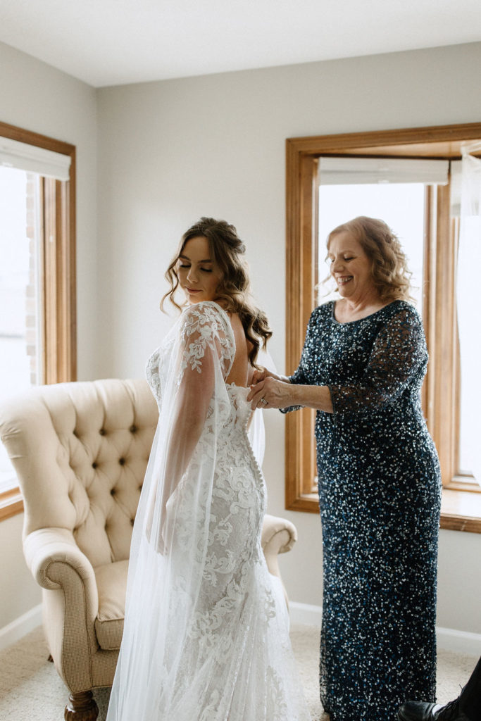 Bride getting ready for wedding ceremony