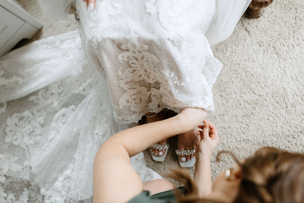 Bride getting ready for wedding ceremony