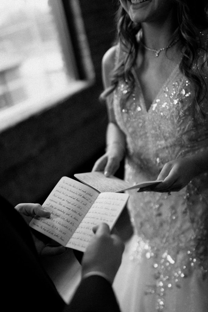 Bride and groom exchanging private vows