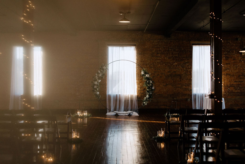 Wedding ceremony at Factory 12 Events Loft in Indiana