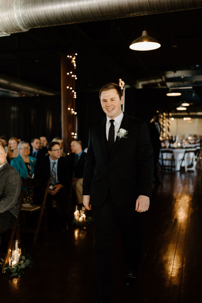 Wedding ceremony at Factory 12 Events Loft in Indiana