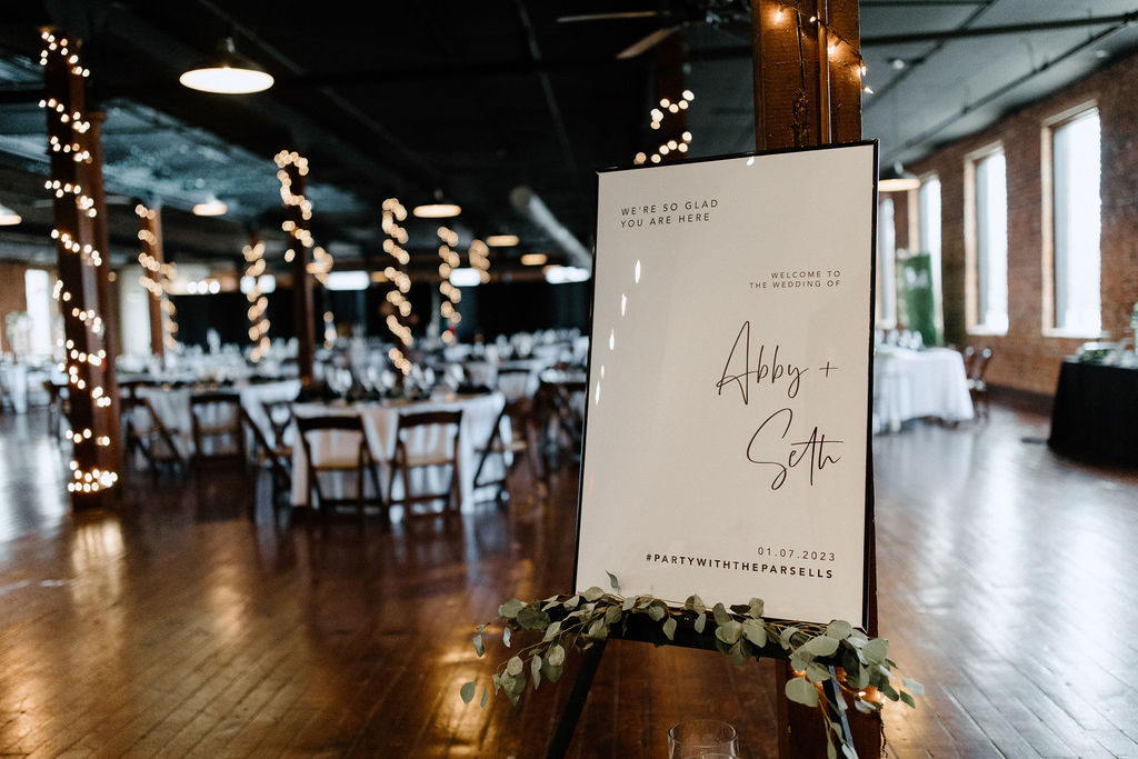 Wedding reception sign by Indianapolis wedding photographer Brianna Dutcher