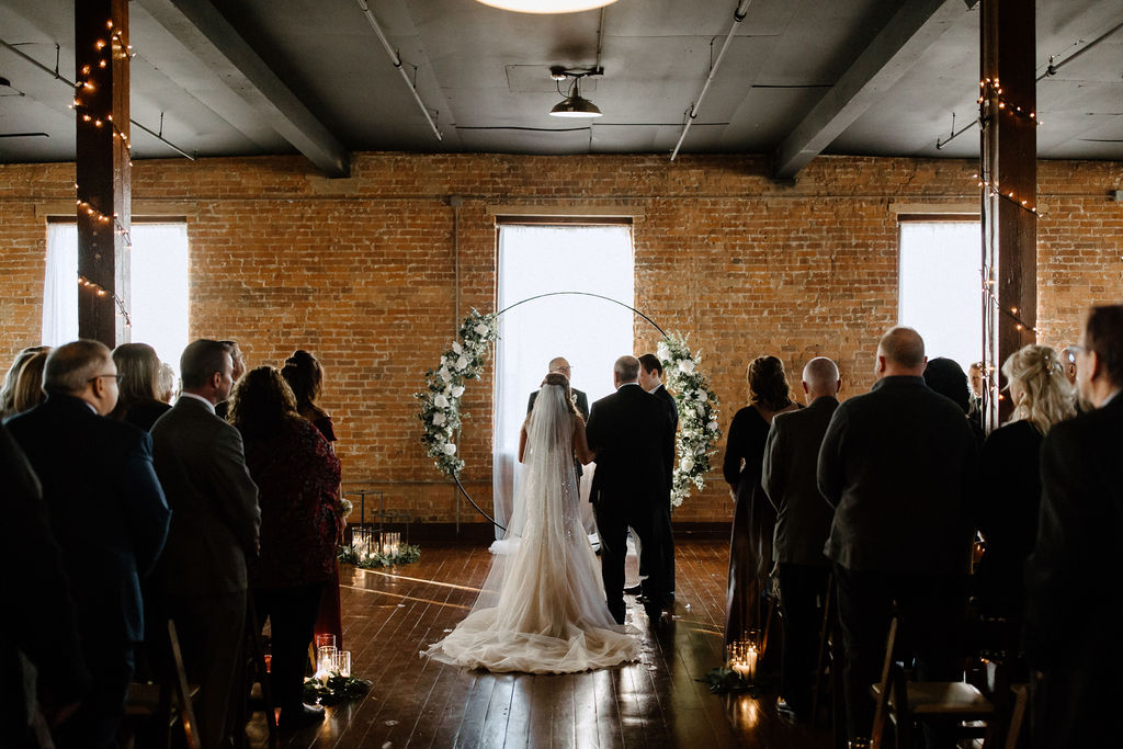 Wedding ceremony at Factory 12 Events Loft in Indiana