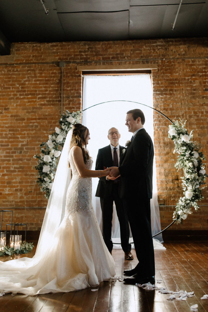 Wedding ceremony at Factory 12 Events Loft in Indiana