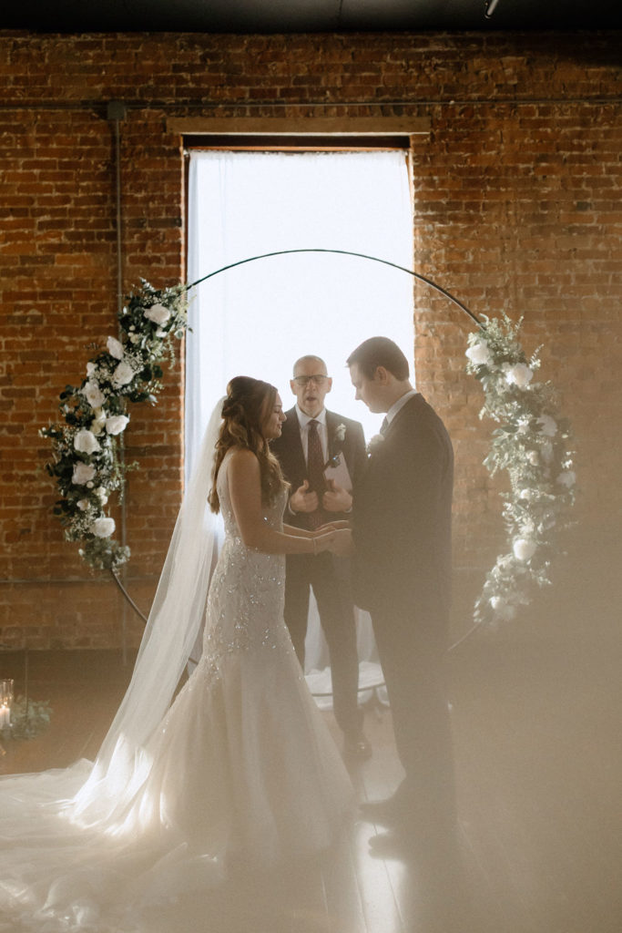 Wedding ceremony at Factory 12 Events Loft in Indiana