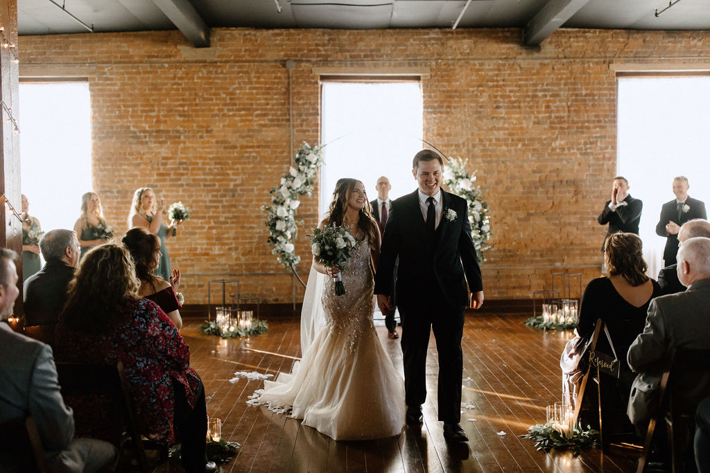 Wedding ceremony at Factory 12 Events Loft in Indiana