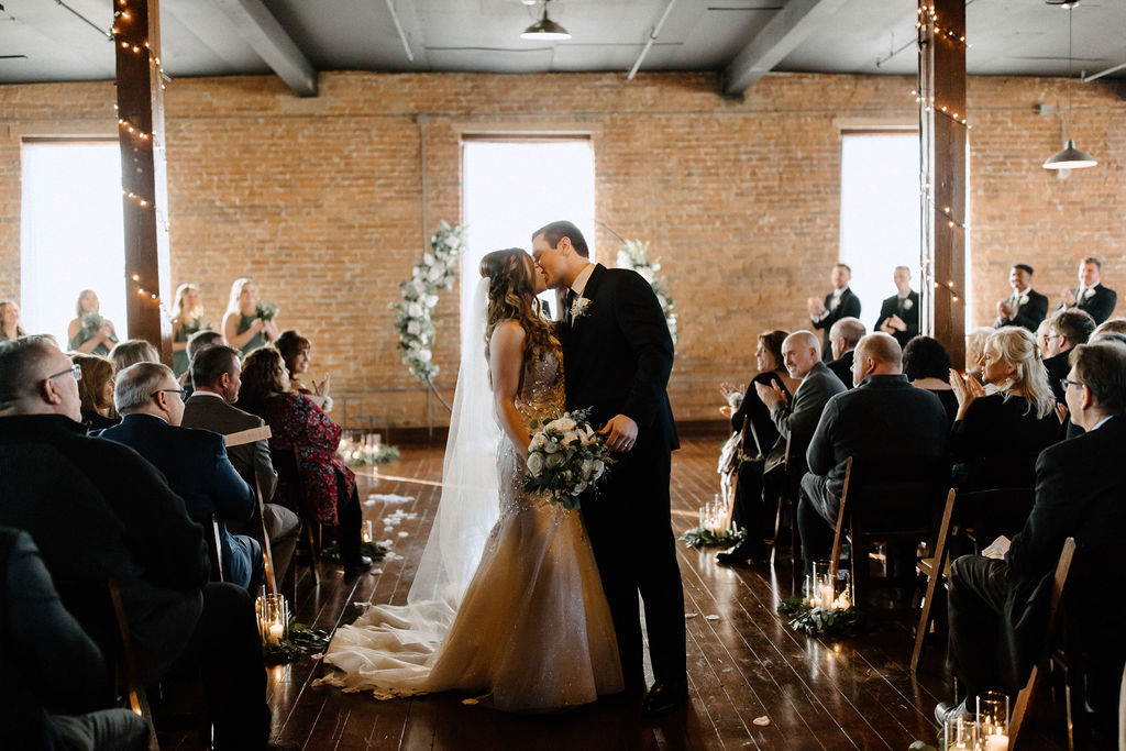 Wedding ceremony at Factory 12 Events Loft in Indiana