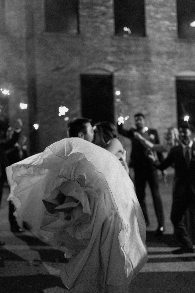 Bride and grooms sparkler wedding exit photographed by Brianna Dutcher Indianapolis wedding photographer