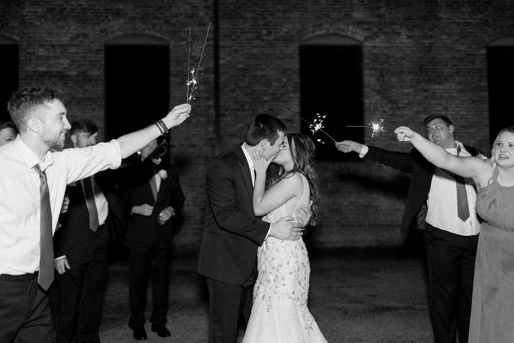 Bride and grooms sparkler wedding exit photographed by Brianna Dutcher Indianapolis wedding photographer