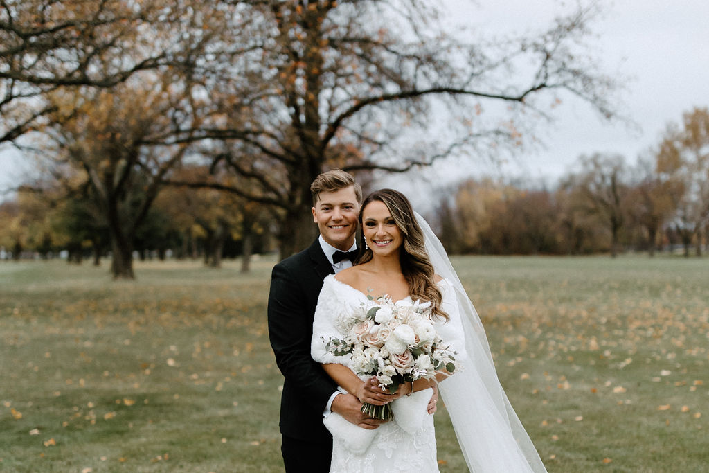 Bride and groom portraits for wedding at The Morris Park Country Club wedding venue in South Bend, Indiana