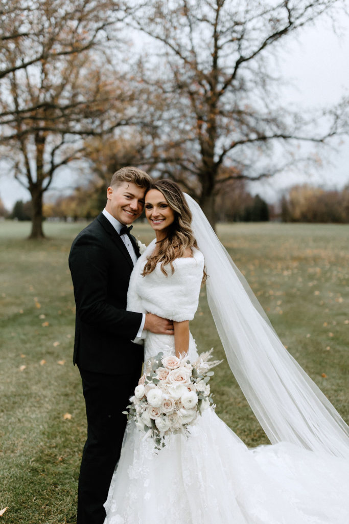 Bride and groom portraits for wedding at The Morris Park Country Club wedding venue in South Bend, Indiana