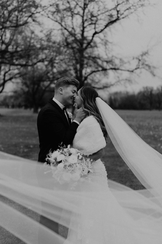 Bride and groom portraits for wedding at The Morris Park Country Club wedding venue in South Bend, Indiana