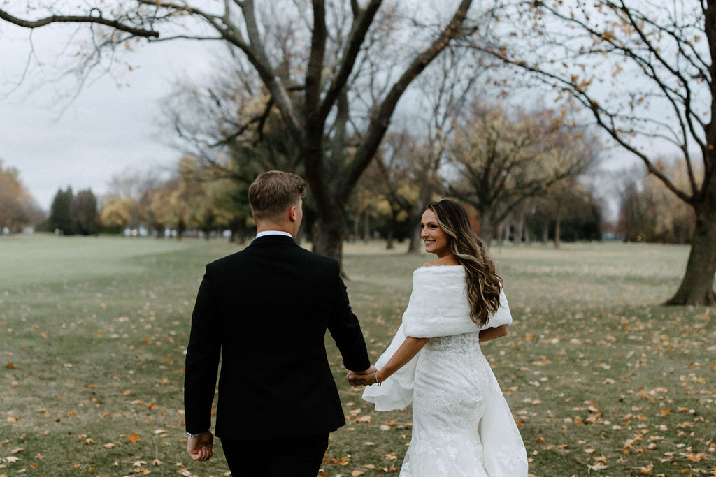 Bride and groom portraits for wedding at The Morris Park Country Club wedding venue in South Bend, Indiana