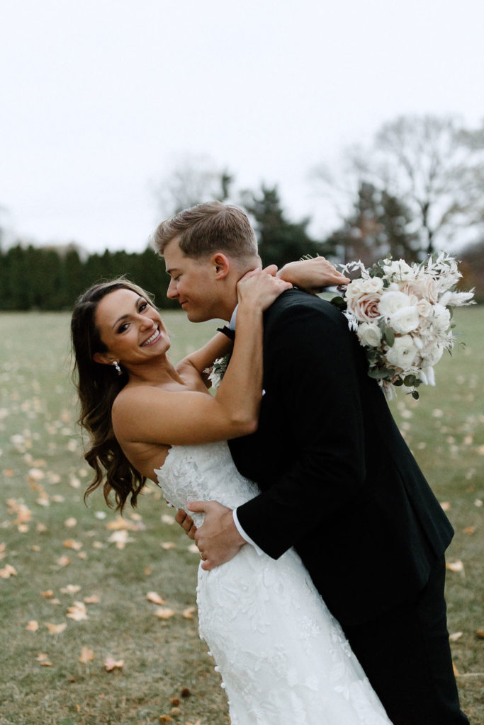 Bride and groom portraits for wedding at The Morris Park Country Club wedding venue in South Bend, Indiana