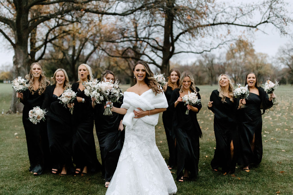 Bride and bridemaids photos from wedding at The Morris Park Country Club wedding venue in South Bend, Indiana