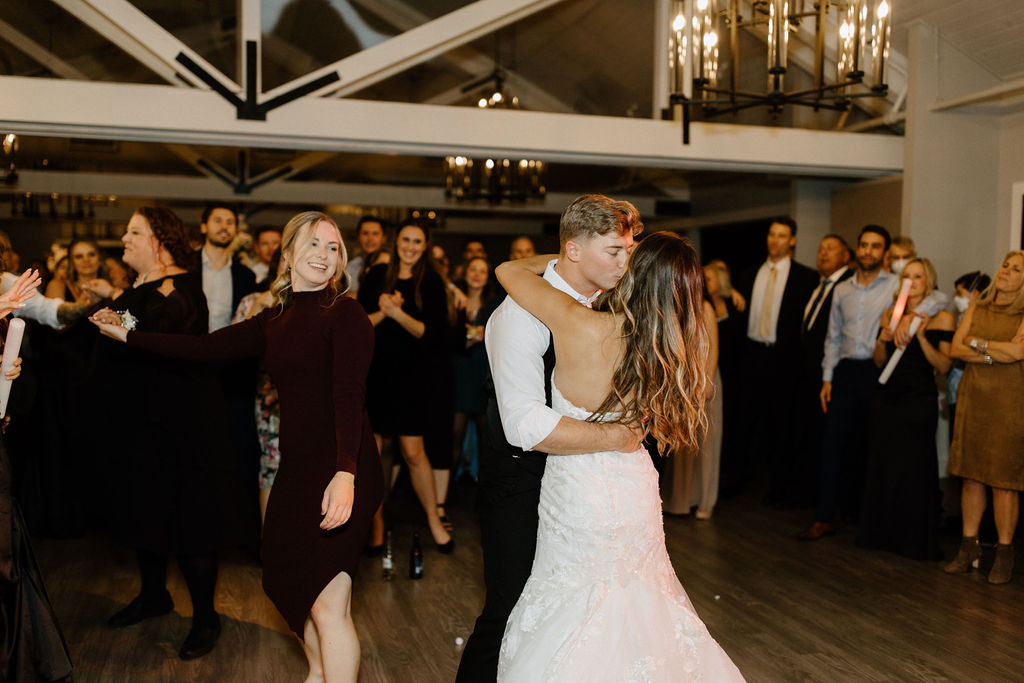 Bride and groom dancing