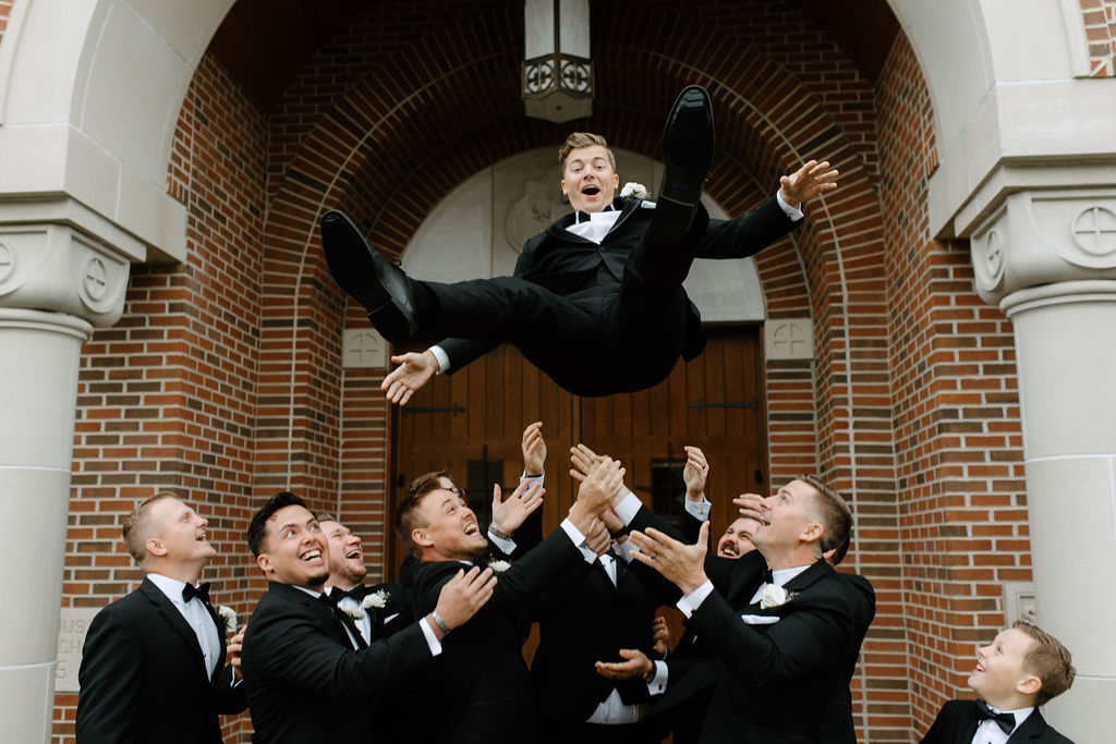 Groom and groomsman photos from wedding at The Morris Park Country Club wedding venue in South Bend, Indiana