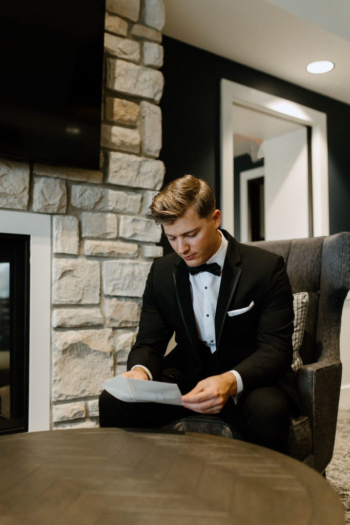 Groom getting ready for wedding in Indiana