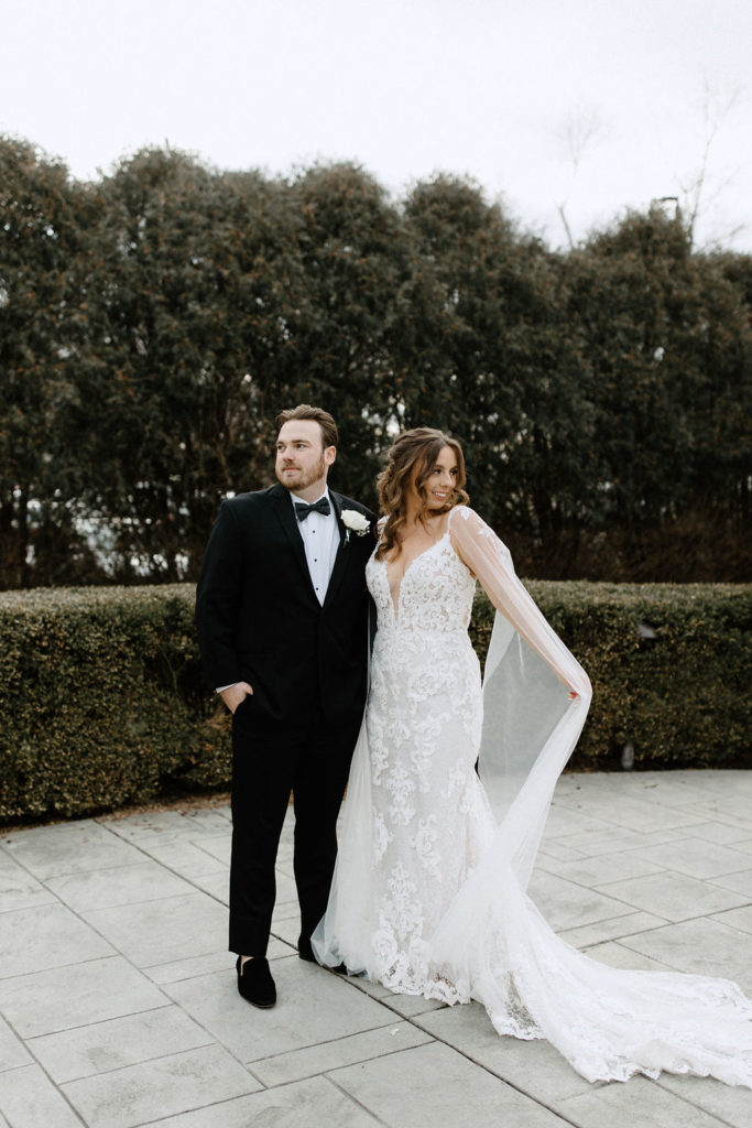 Bride and groom portraits at Ritz Charles Garden Pavilion wedding venue in Carmel, Indiana