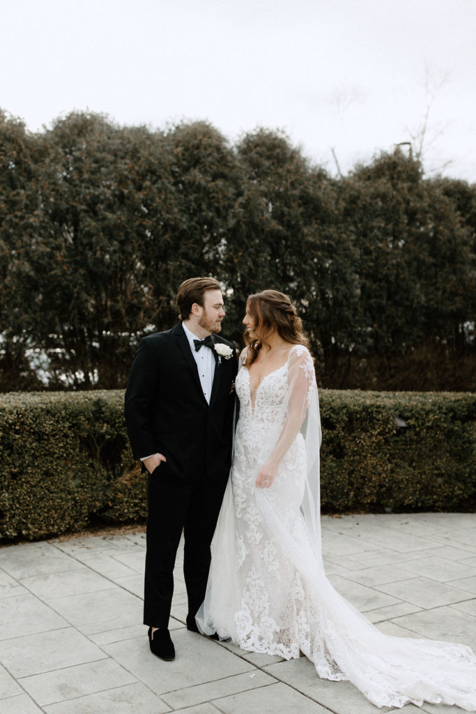 Bride and groom portraits at Ritz Charles Garden Pavilion wedding venue in Carmel, Indiana