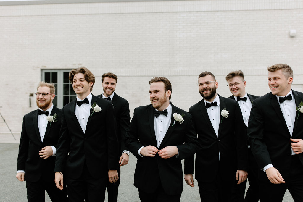 Groom and groomsman portraits in Carmel, Indiana