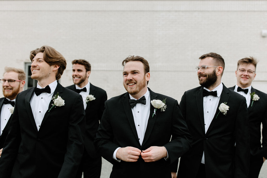 Groom and groomsman portraits in Carmel, Indiana