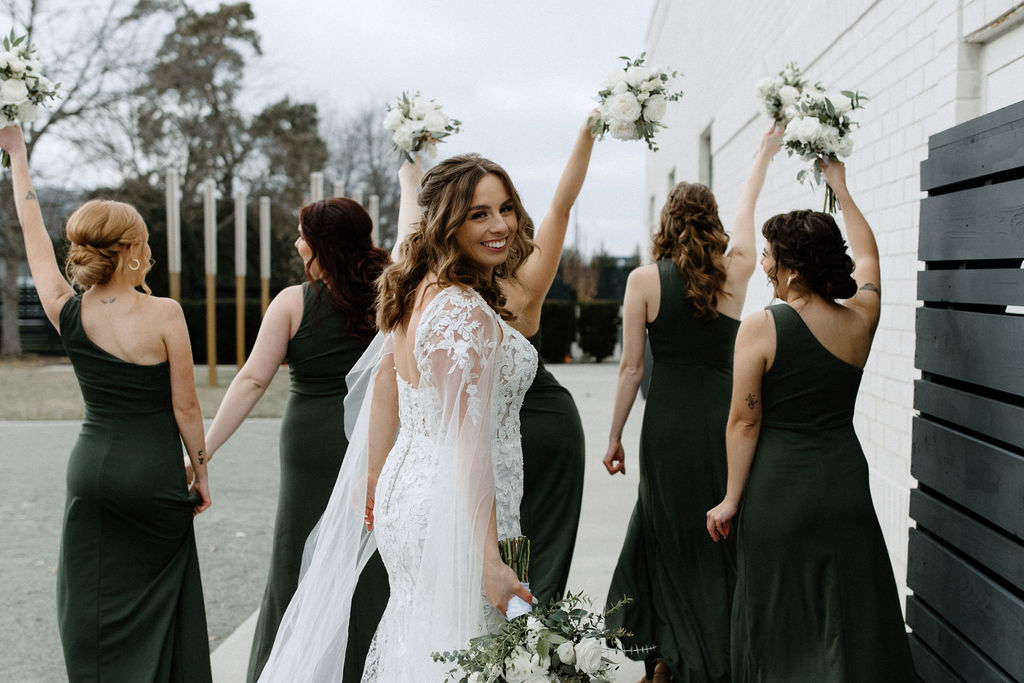 Bride and bridesmaids portraits in Carmel, Indiana