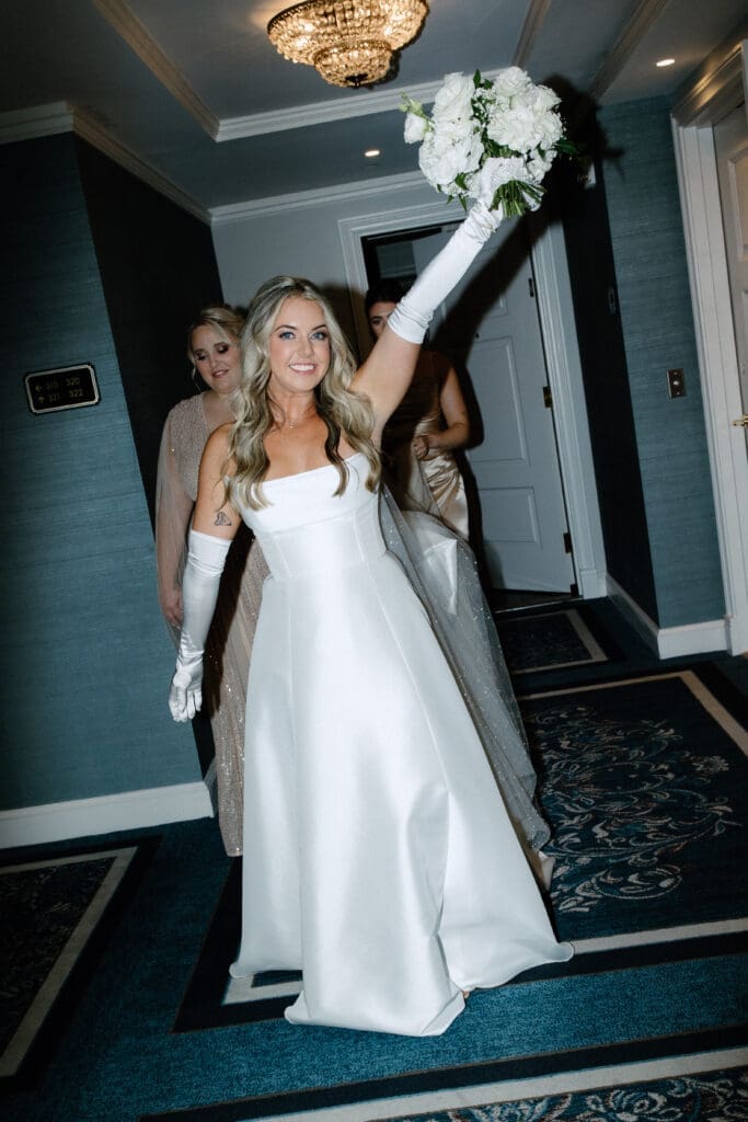 Documentary flash wedding photography at Hotel Carmichael wedding in Carmel Indiana
