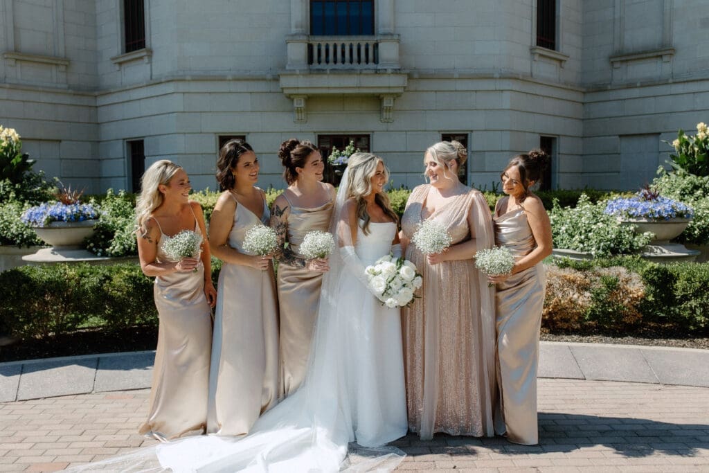 Wedding party portraits at carmel indiana wedding at hotel carmichael